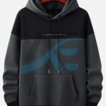 Two Tone Letter Graphic Kangaroo Pocket Drawstring Thermal Lined Hoodie