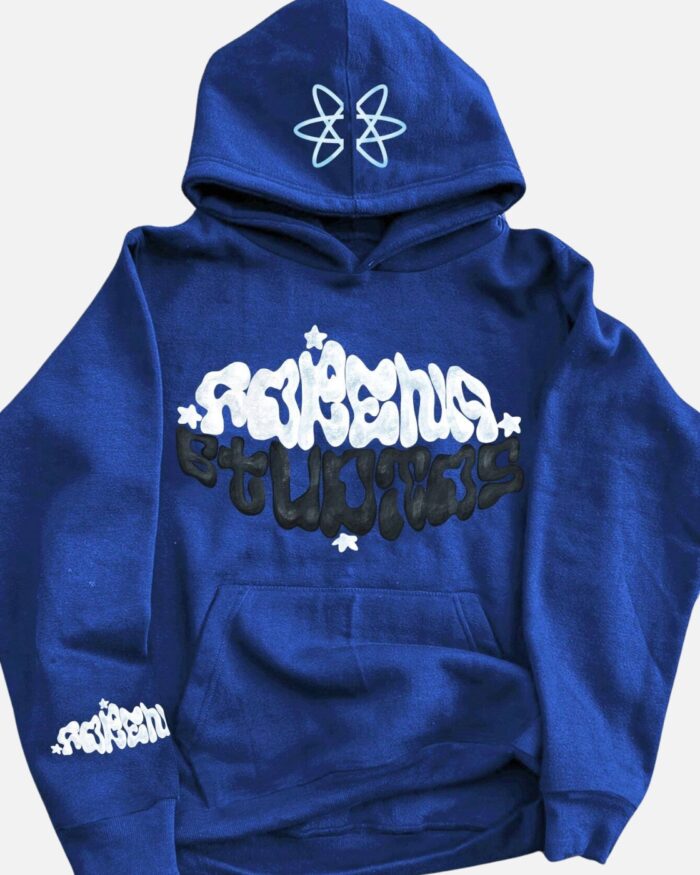 royal blue hoodie with letter puff printing