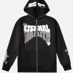 Men Star & Letter Printed Fleece Lined Zip-Up Hoodie