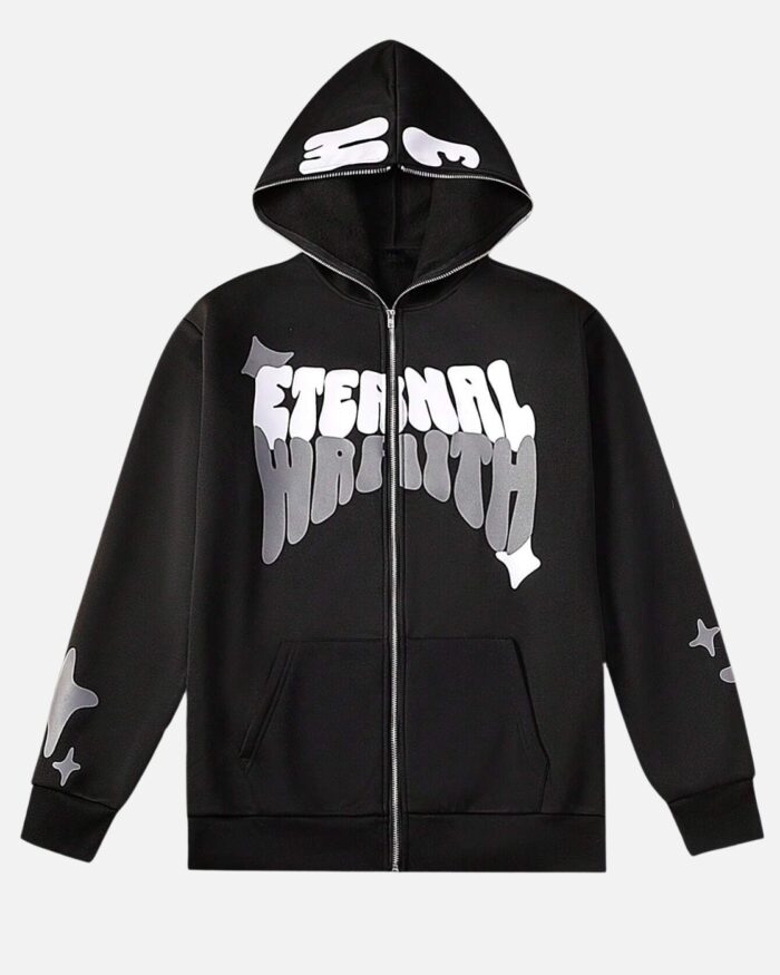 Men Star & Letter Printed Fleece Lined Zip-Up Hoodie