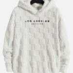 Men White Fuzzy hoodie with Letter Embroidery