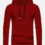 Red Solid Waffle Pullover Hoodies with Kangaroo Pocket