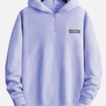 Quarter Zip Fluffy Loose Shoulder Hoodie
