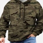 Camo Print Kangaroo Pocket Drawstring Thermal Lined Hoodie