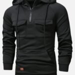 Men Flap Pocket Raglan Sleeve Drawstring Hoodie